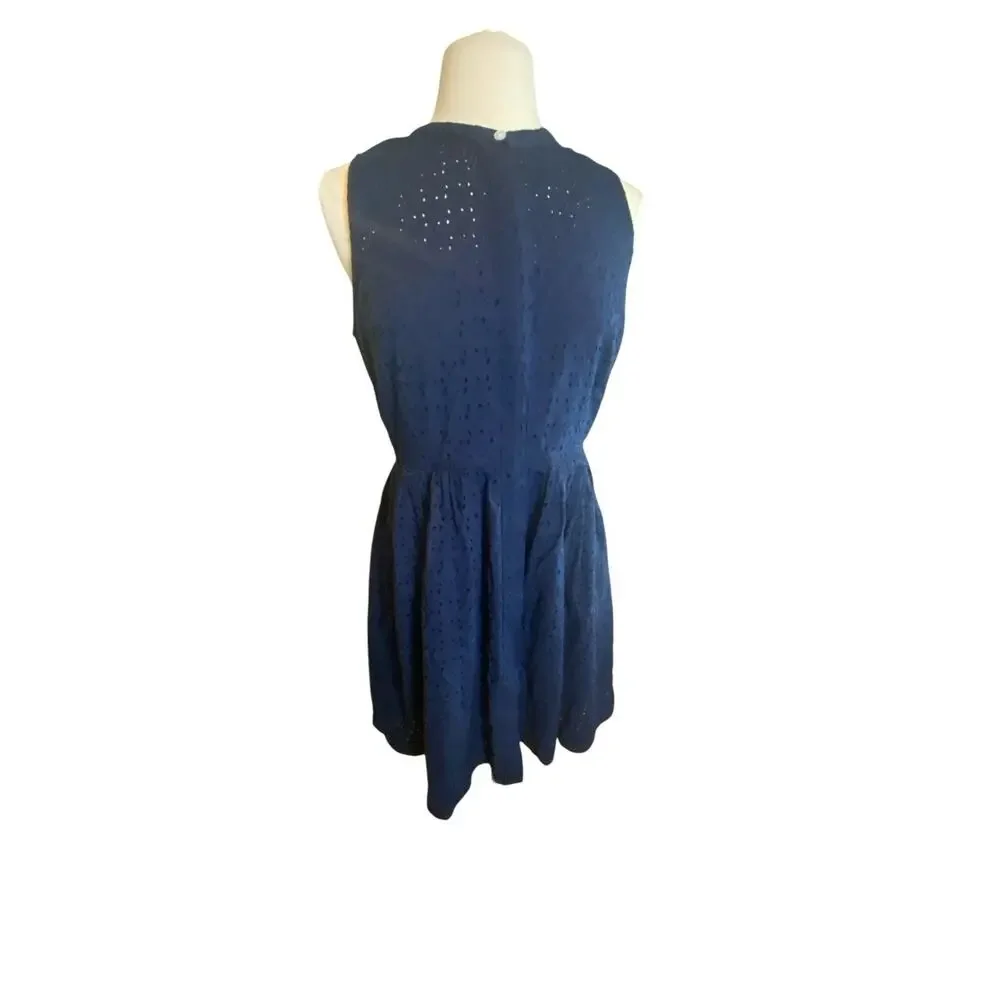 J. Crew Navy Blue Eyelet Shirt Dress Size 8 Sleeveless Summer Fit & Flare - Picture 8 of 16